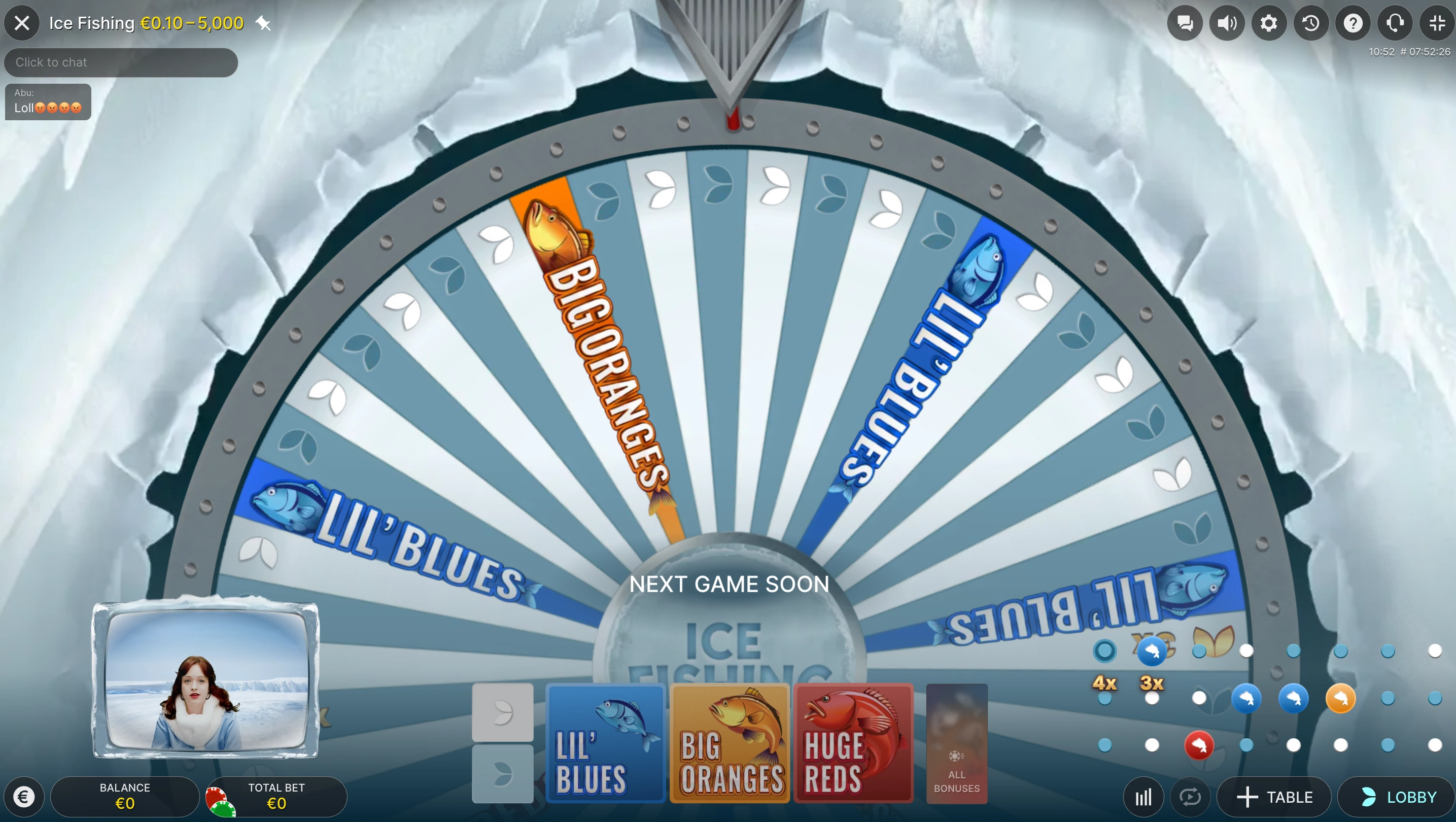 Ice Fishing live game overview by Evolution